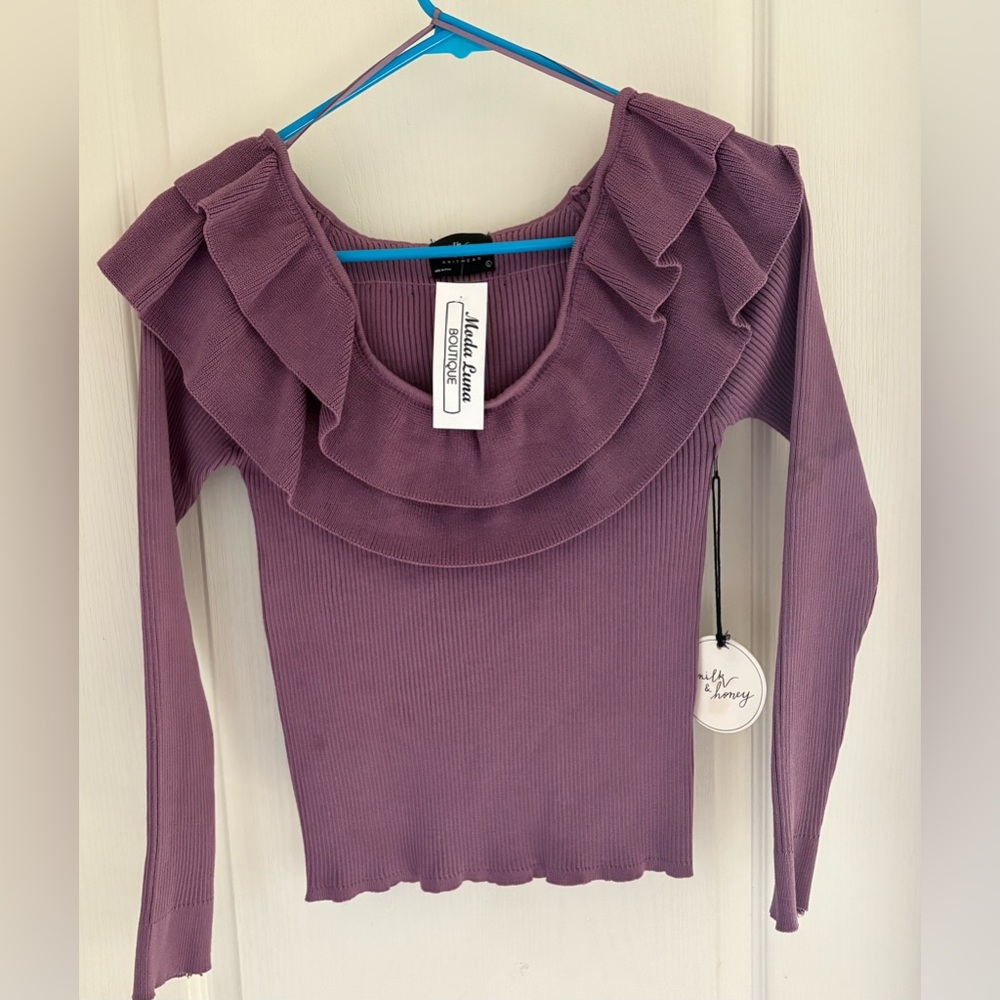 Purple Ruffled Women's Top NWT Large